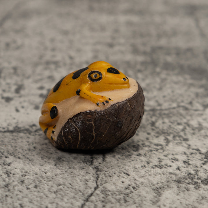Vintage Black And Gold Frog Tagua Carving