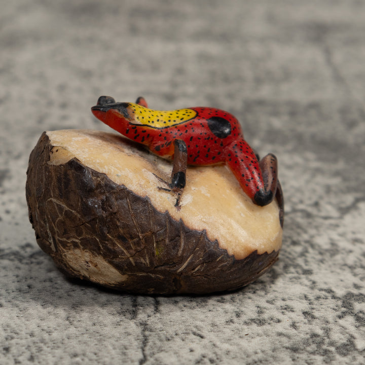 Vintage Red And Yellow Poison Dart Frog Tagua Carving