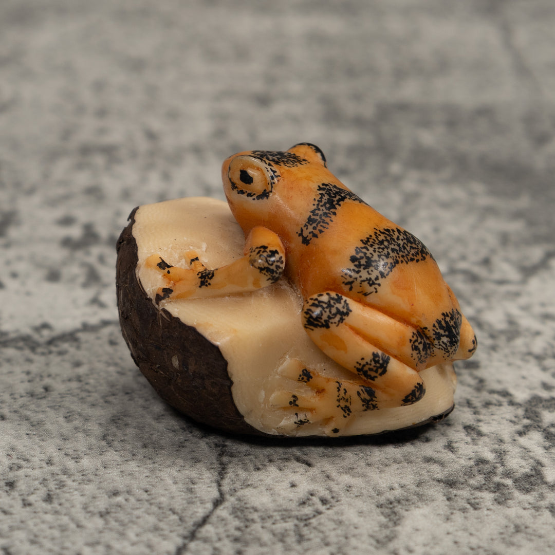 Vintage Black And Gold Frog Tagua Carving