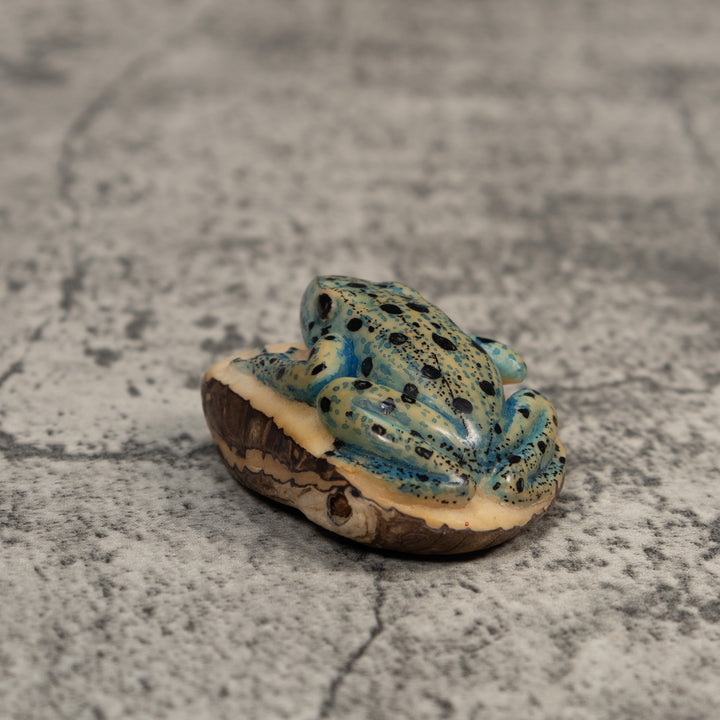 Vintage Black And Blue Frog Tagua Carving