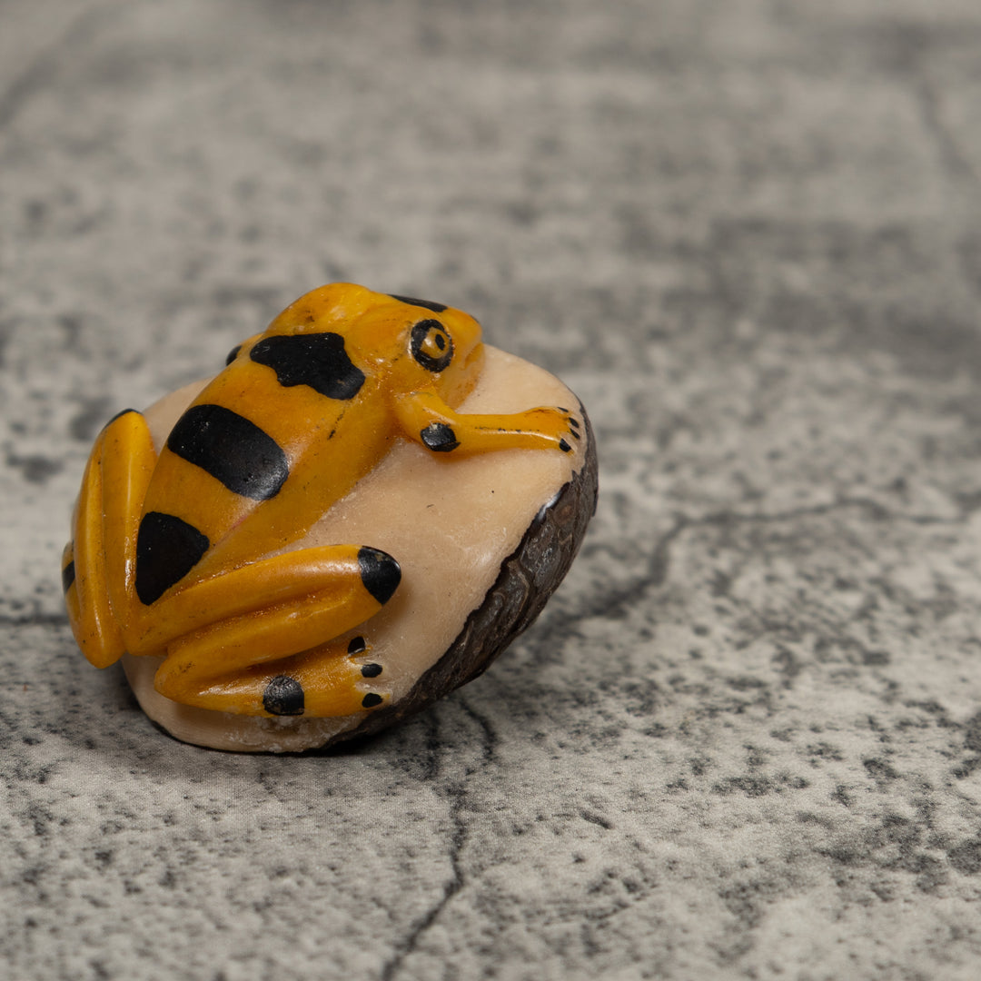 Vintage Black And Gold Frog Tagua Carving