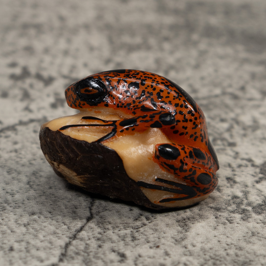 Vintage Black And Rose Gold Poison Dart Frog Tagua Carving