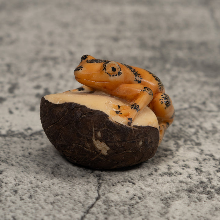 Vintage Black And Gold Frog Tagua Carving