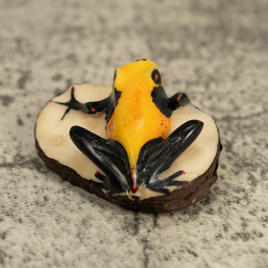 Vintage Black And Yellow Poison Dart Frog Frog Tagua Carving