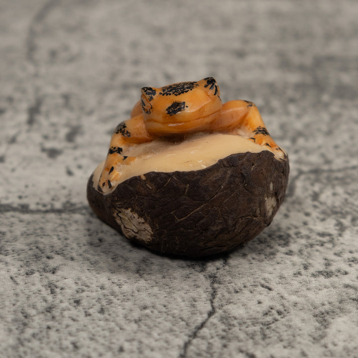 Vintage Black And Gold Frog Tagua Carving