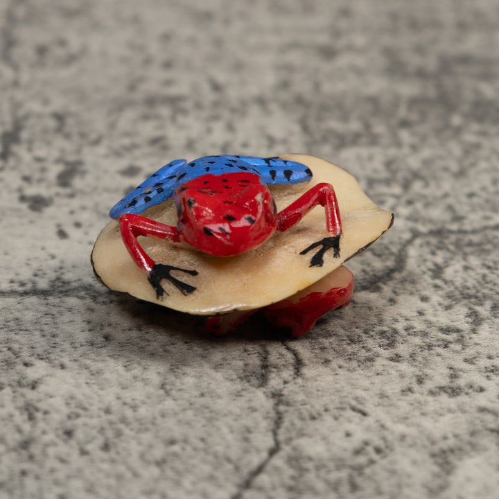 Double Red Blue And Black Poison Dart Frog Tagua Carving
