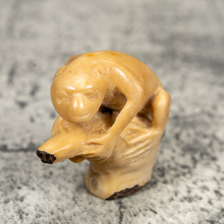 Vintage Natural White And Dyed Monkey Tagua Carving
