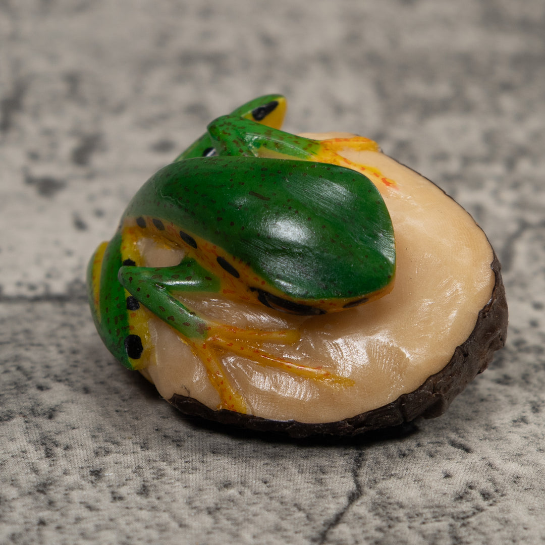 Vintage Green And Gold  Poison Dart Frog Tagua Carving