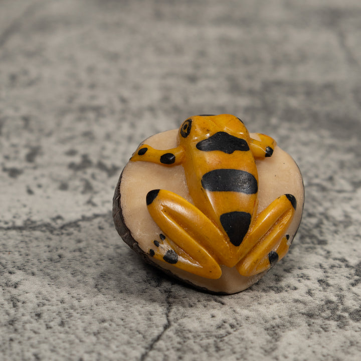 Vintage Black And Gold Frog Tagua Carving
