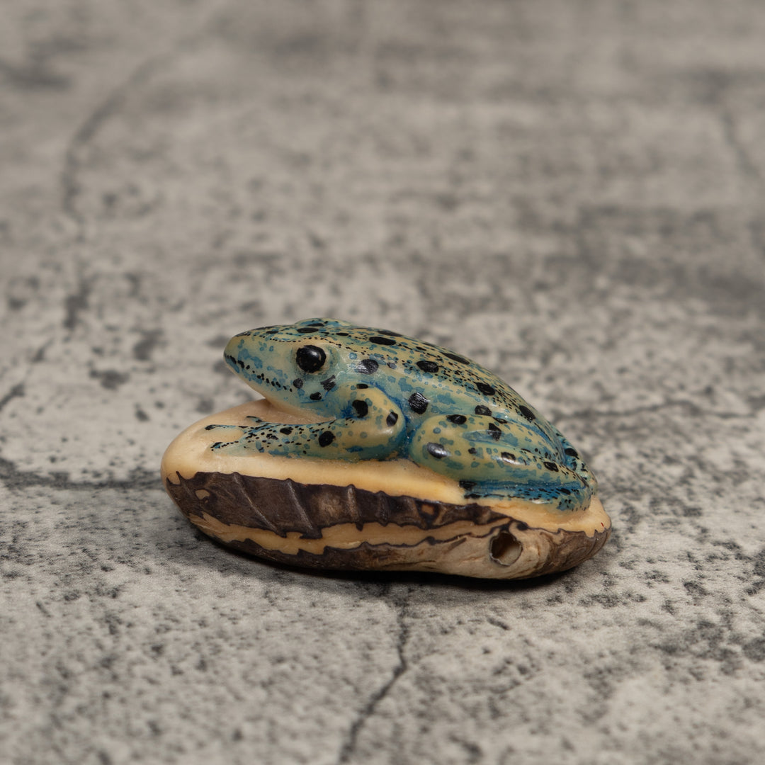 Vintage Black And Blue Frog Tagua Carving