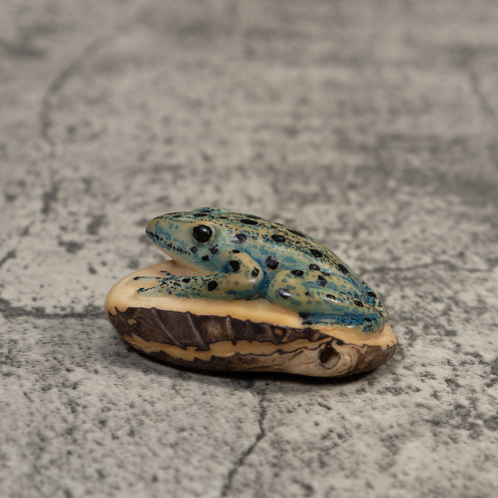 Vintage Black And Blue Frog Tagua Carving