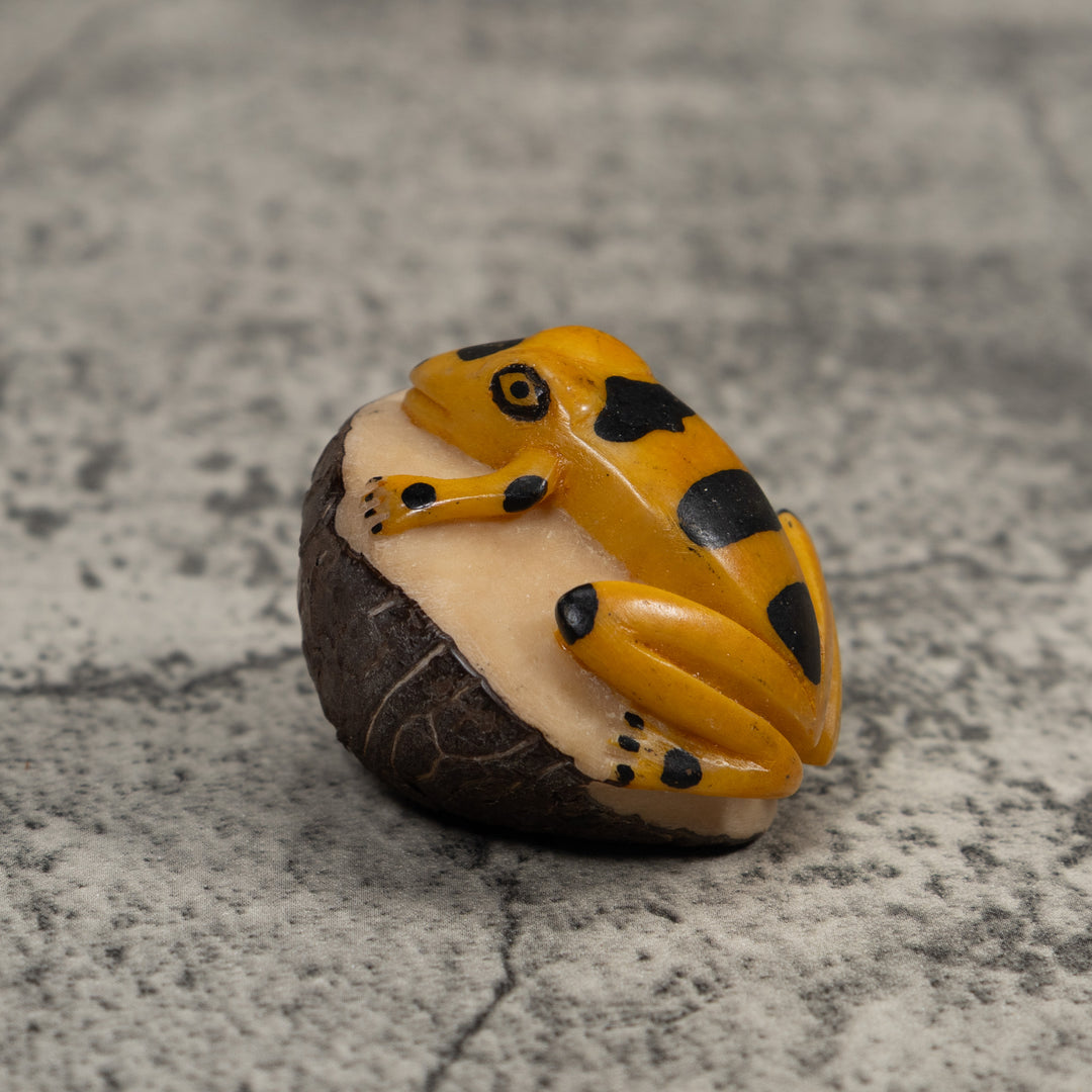 Vintage Black And Gold Frog Tagua Carving