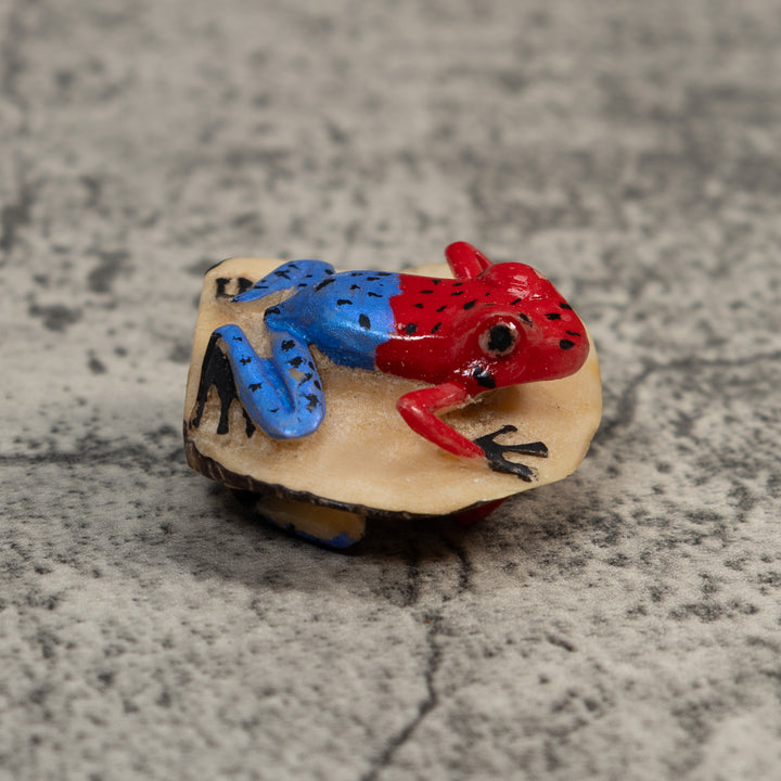 Double Red Blue And Black Poison Dart Frog Tagua Carving