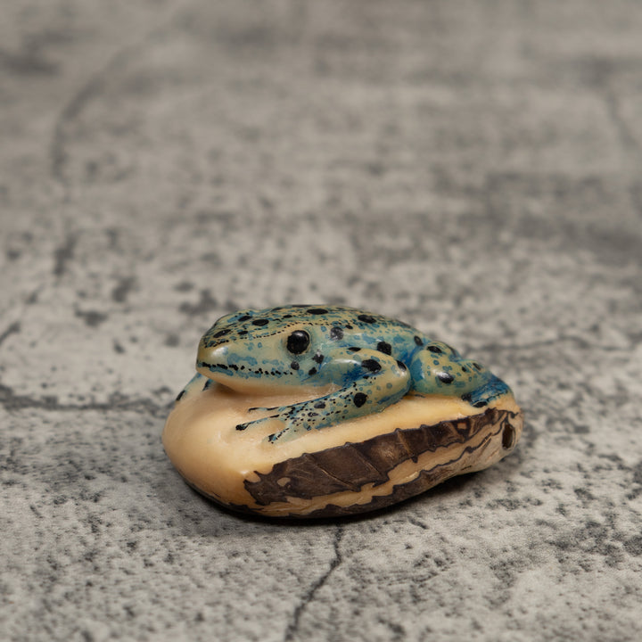 Vintage Black And Blue Frog Tagua Carving