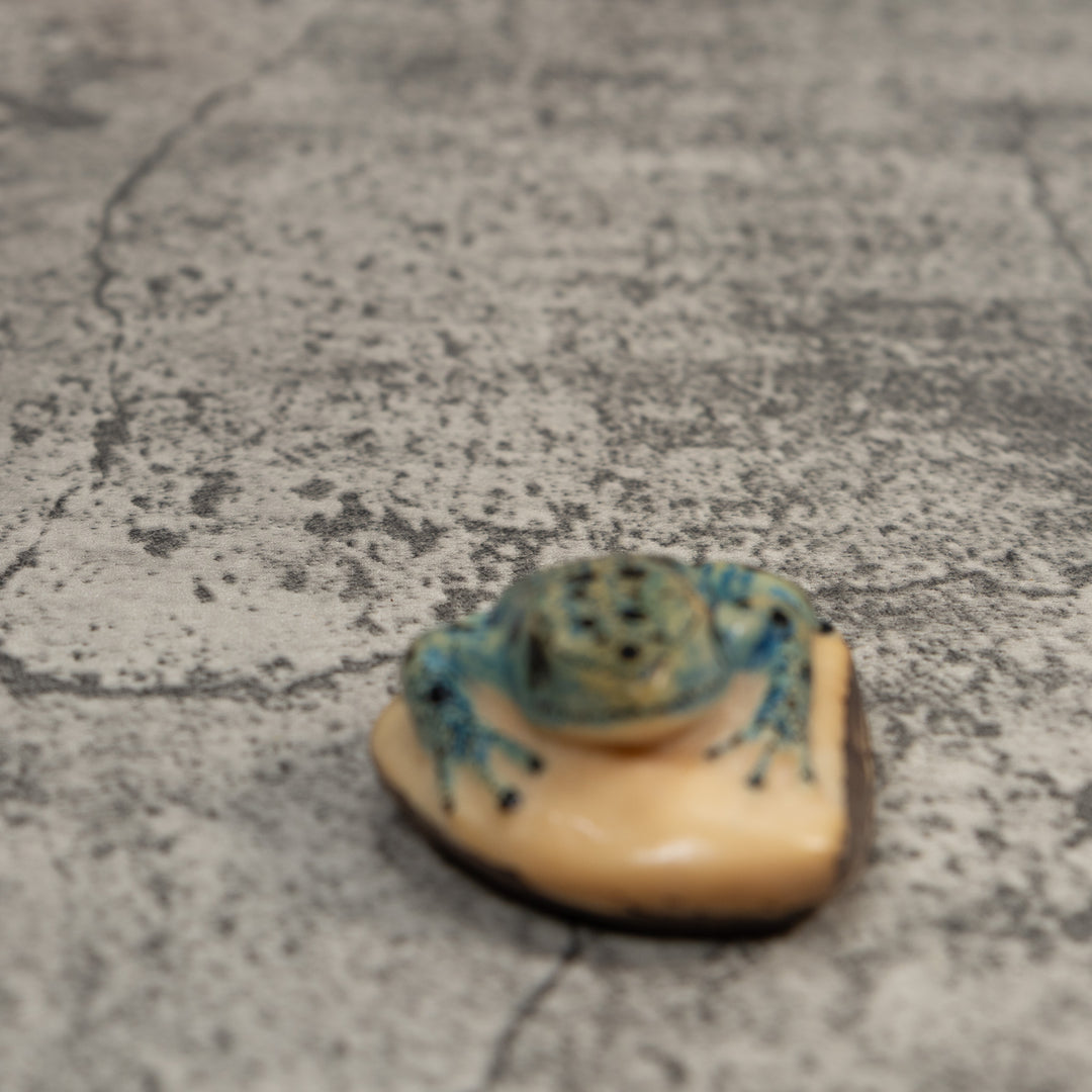 Vintage Black And Blue Frog Tagua Carving