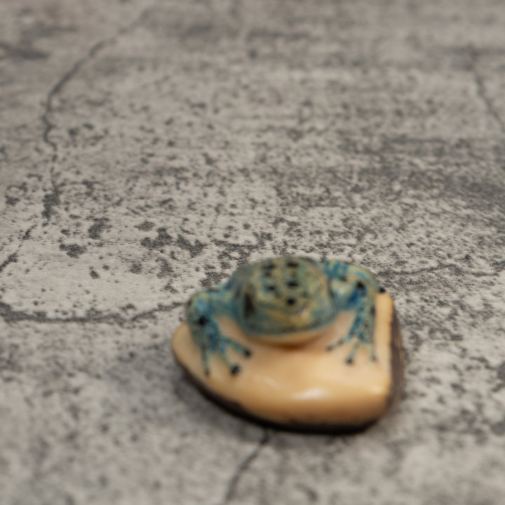 Vintage Black And Blue Frog Tagua Carving