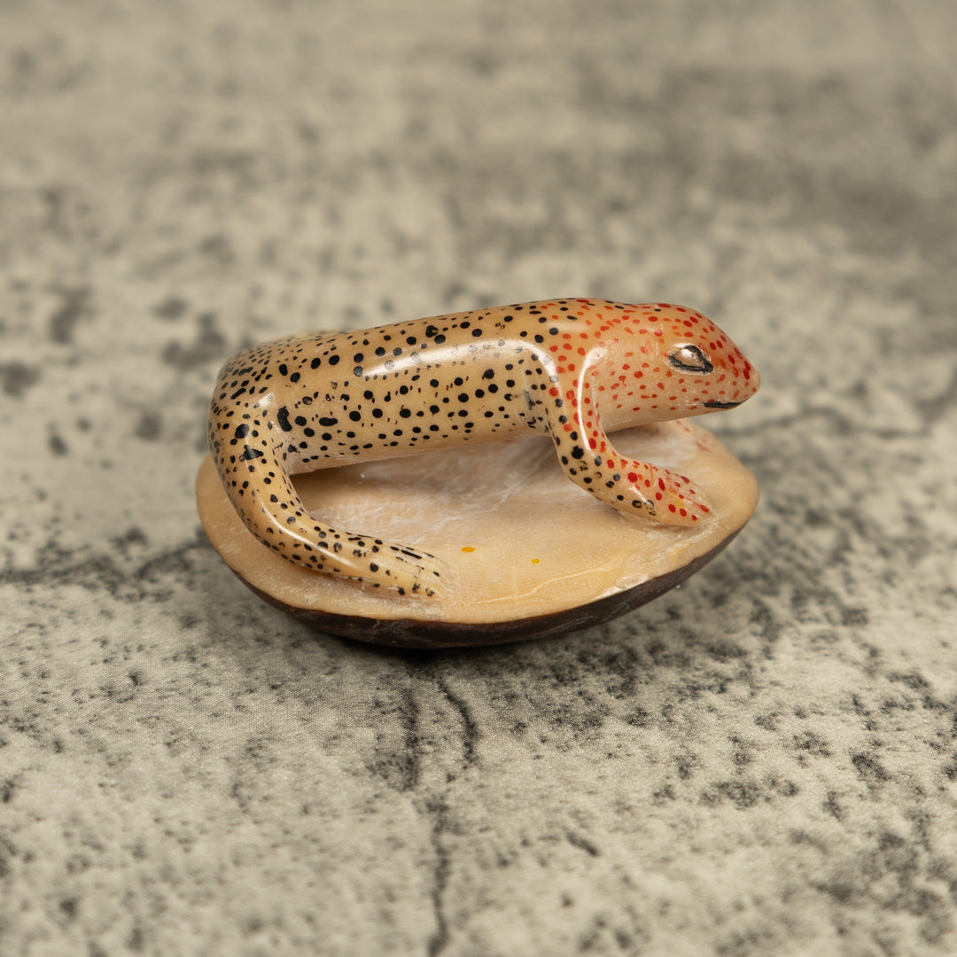 Vintage Black And Red Gecko Lizard Tagua Carving