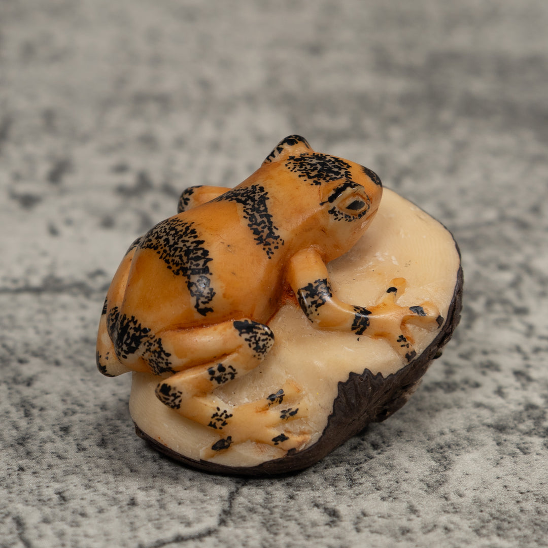 Vintage Black And Gold Frog Tagua Carving