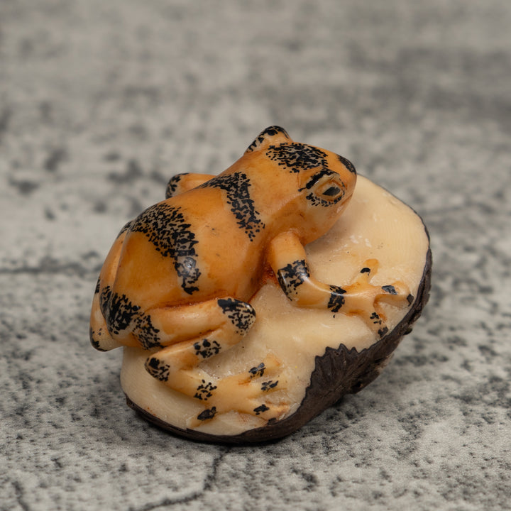 Vintage Black And Gold Frog Tagua Carving