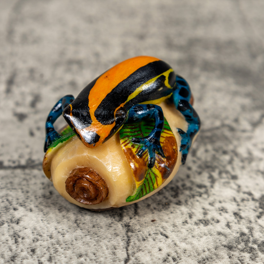 Black Orange Yellow And Blue Poison Dart Frog Tagua Carving