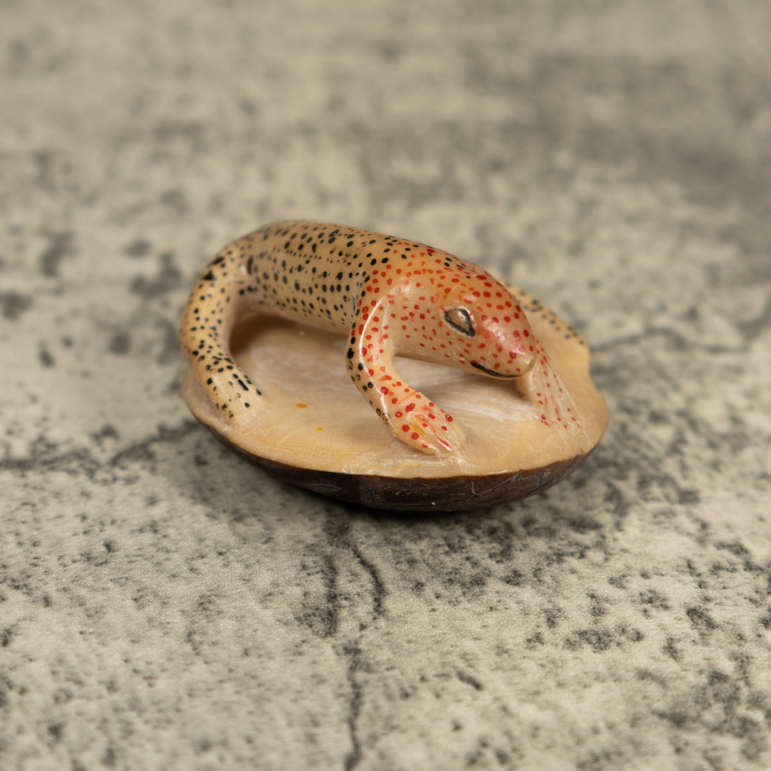 Vintage Black And Red Gecko Lizard Tagua Carving