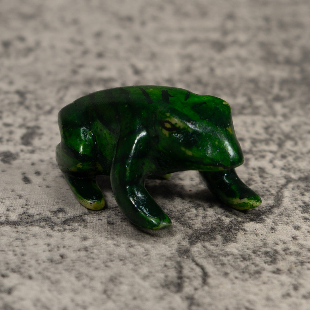 Vintage Black And Green Free-Standing Frog Tagua Carving