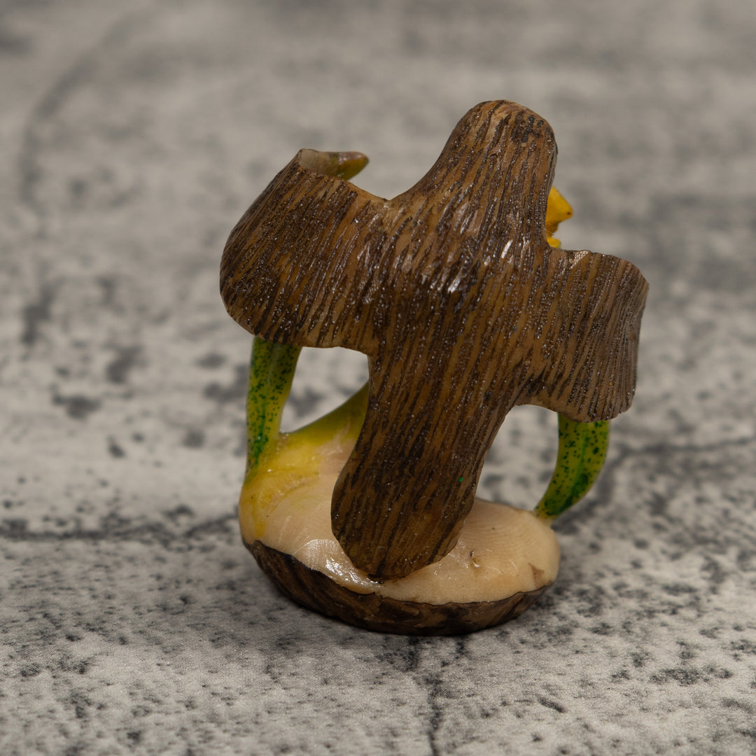Vintage Brown Yellow And Green Hummingbird Tagua Carving