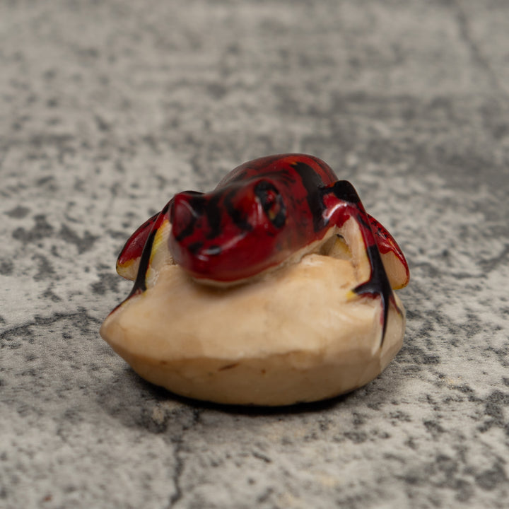 Vintage Red And Black Frog Tagua Carving