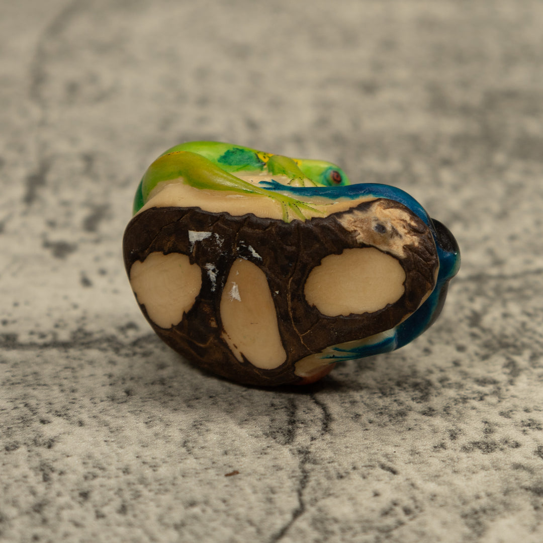 Green And Blue Double Frog Tagua Carving