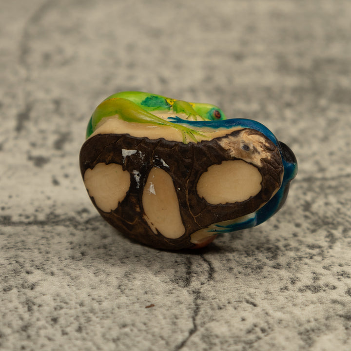 Green And Blue Double Frog Tagua Carving
