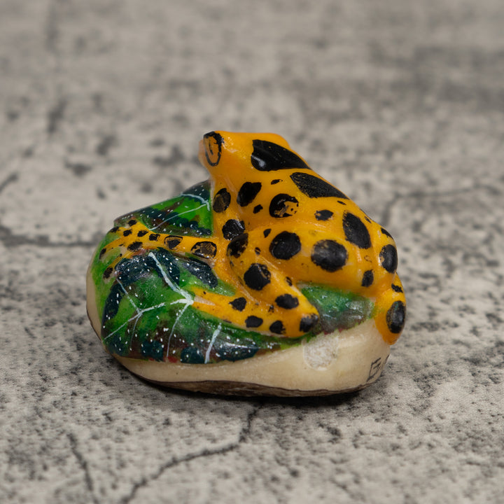 Gold Green And Black Frog Tagua Carving