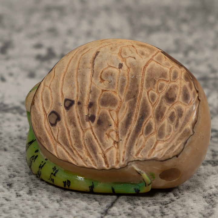 Vintage Green And Black Iguana Tagua Carving