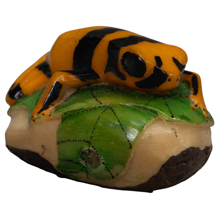 Gold Green And Black Frog Tagua Carving