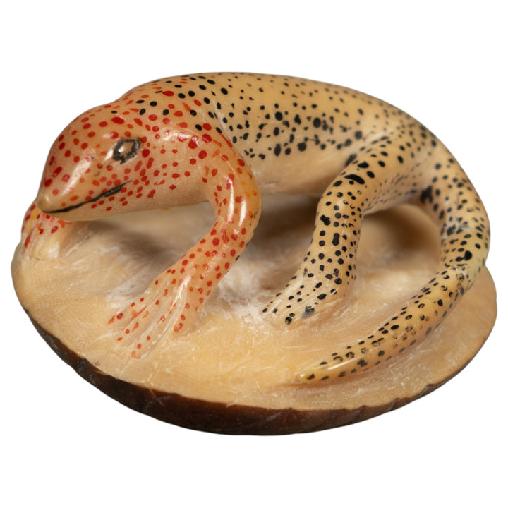 Vintage Black And Red Gecko Lizard Tagua Carving