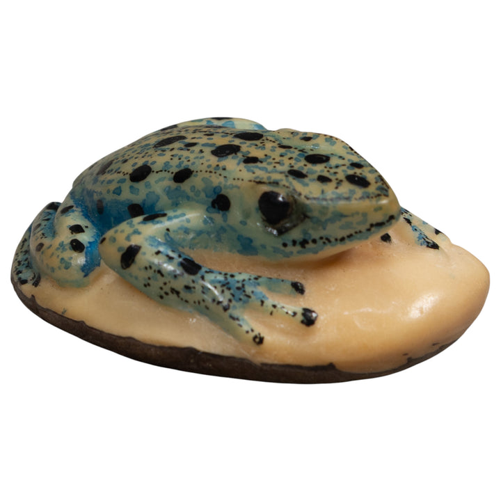 Vintage Black And Blue Frog Tagua Carving