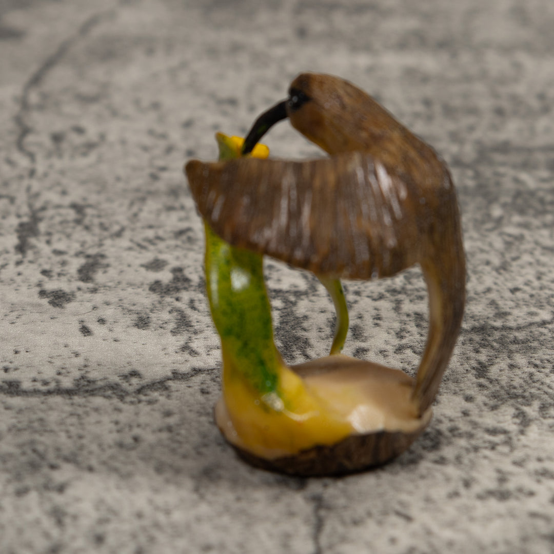 Vintage Brown Yellow And Green Hummingbird Tagua Carving