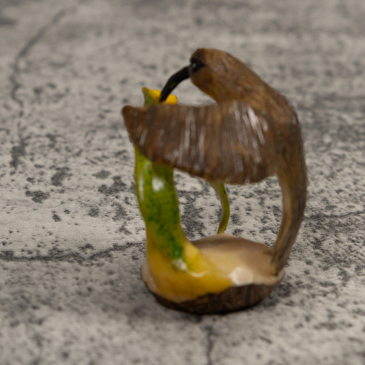 Vintage Brown Yellow And Green Hummingbird Tagua Carving