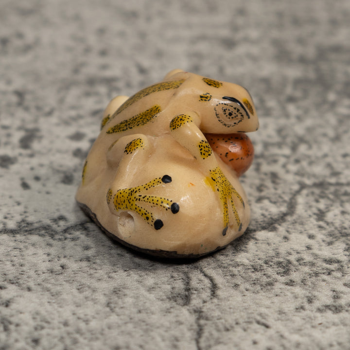 Vintage Red And Yellow Blow Throat Frog Tagua Carving