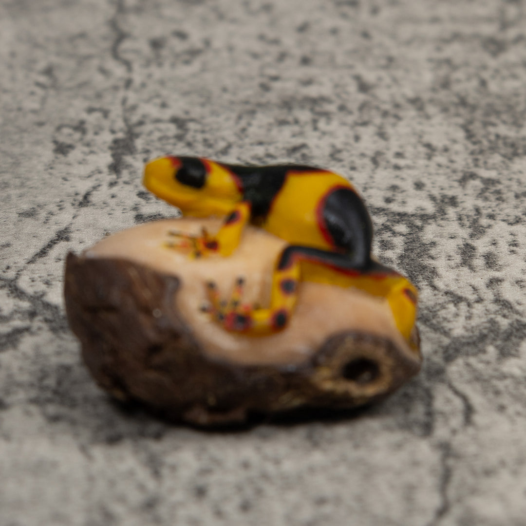 Gold Red And Black Frog Tagua Carving