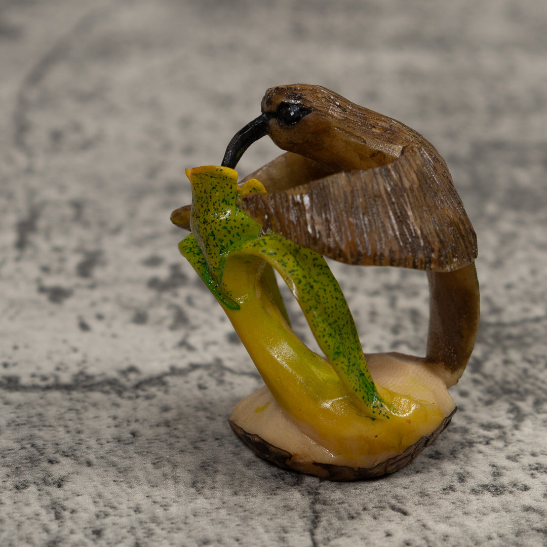 Vintage Brown Yellow And Green Hummingbird Tagua Carving
