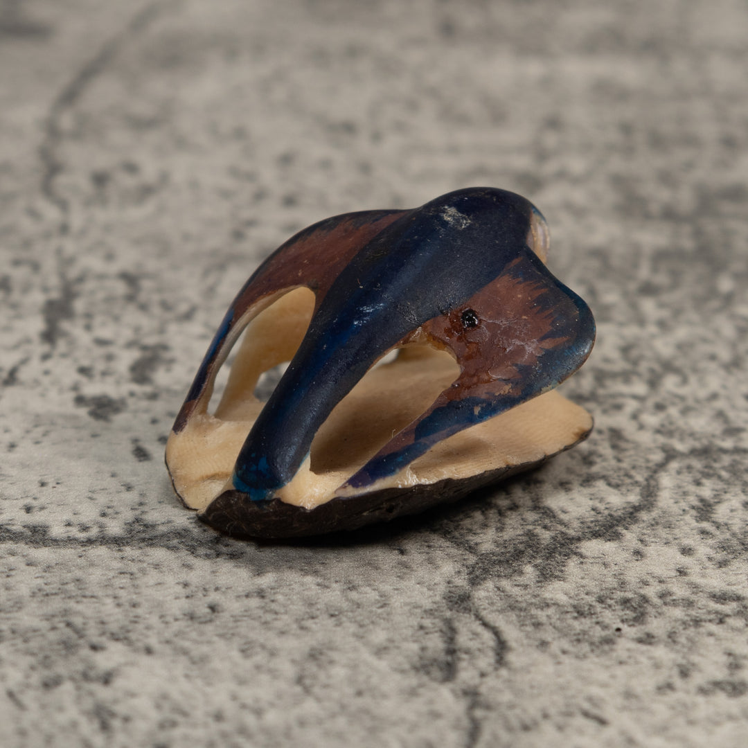 Vintage Black And Blue Bird Tagua Carving