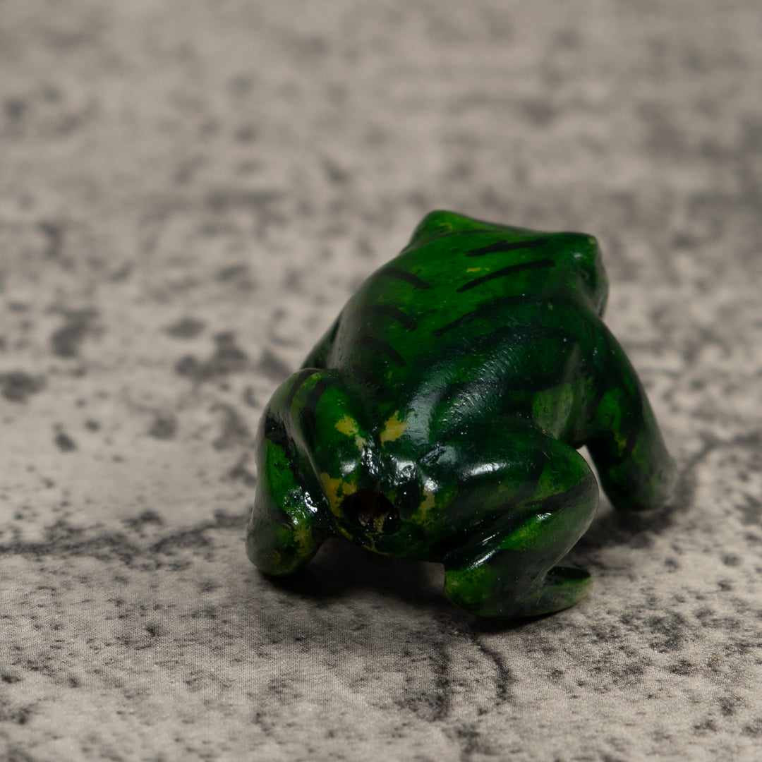 Vintage Black And Green Free-Standing Frog Tagua Carving