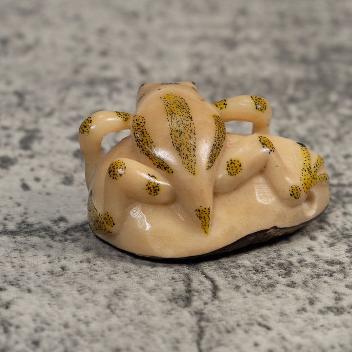 Vintage Red And Yellow Blow Throat Frog Tagua Carving