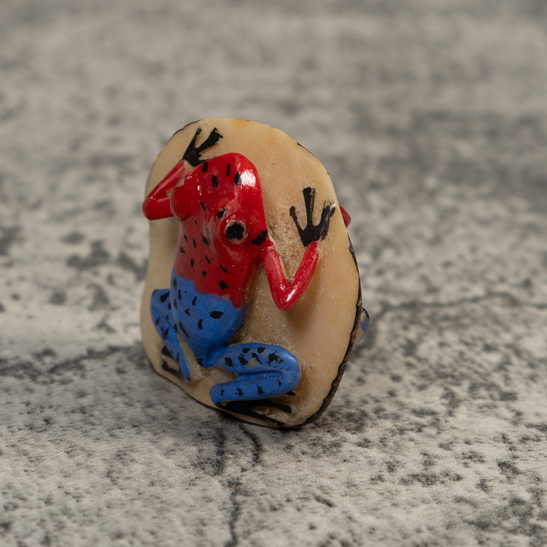 Double Red Blue And Black Poison Dart Frog Tagua Carving