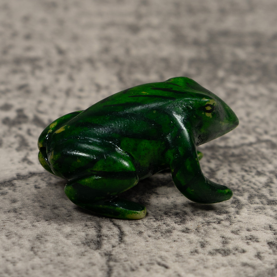 Vintage Black And Green Free-Standing Frog Tagua Carving
