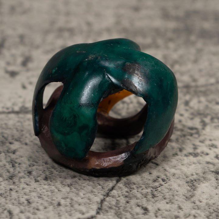 Vintage Blue Green And Yellow Hummingbird Tagua Carving