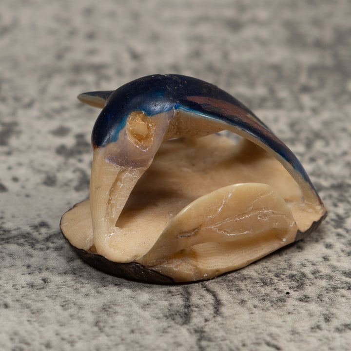 Vintage Black And Blue Bird Tagua Carving