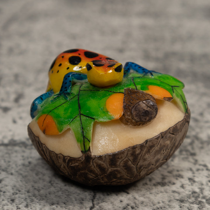 Orange Yellow And Blue Poison Dart Frog Tagua Carving