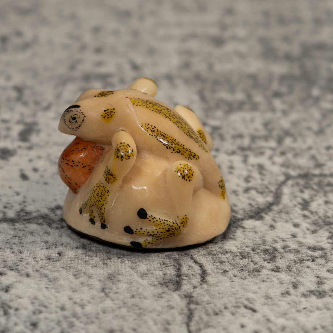Vintage Red And Yellow Blow Throat Frog Tagua Carving