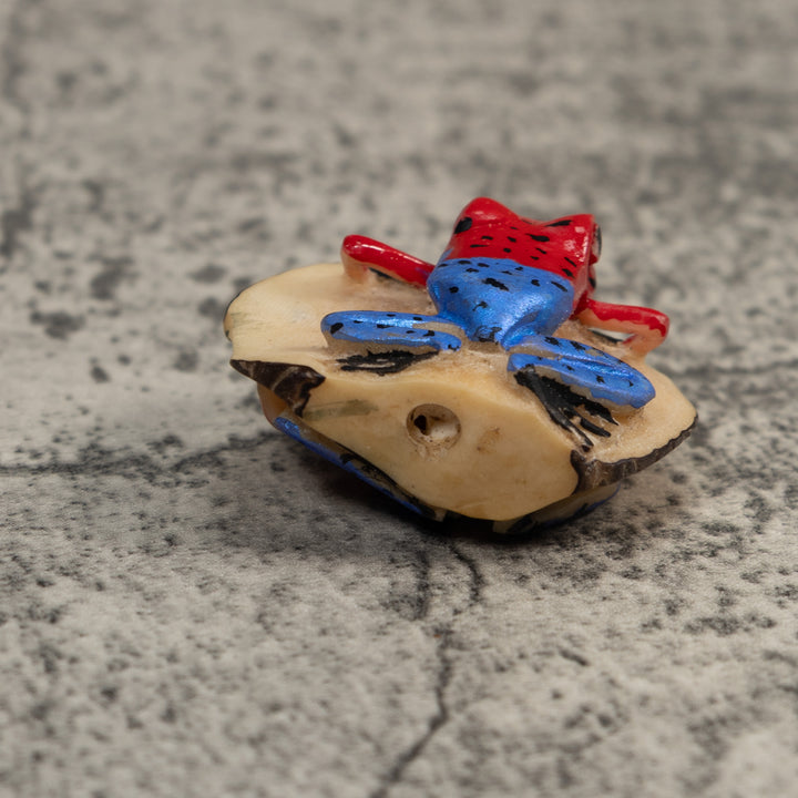 Double Red Blue And Black Poison Dart Frog Tagua Carving